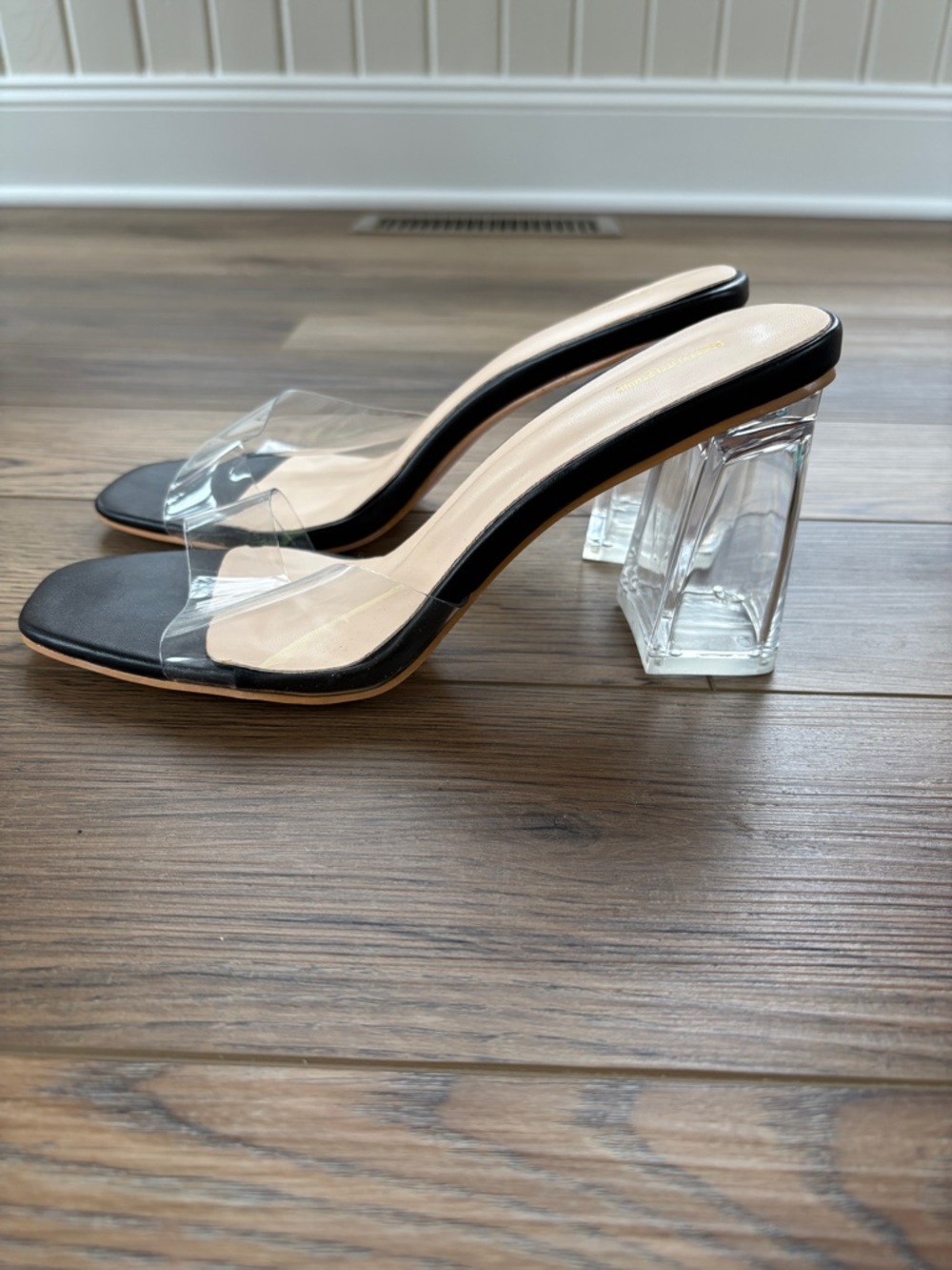 Pretty Little Thing clear acrylic block heel slip on mule size 9